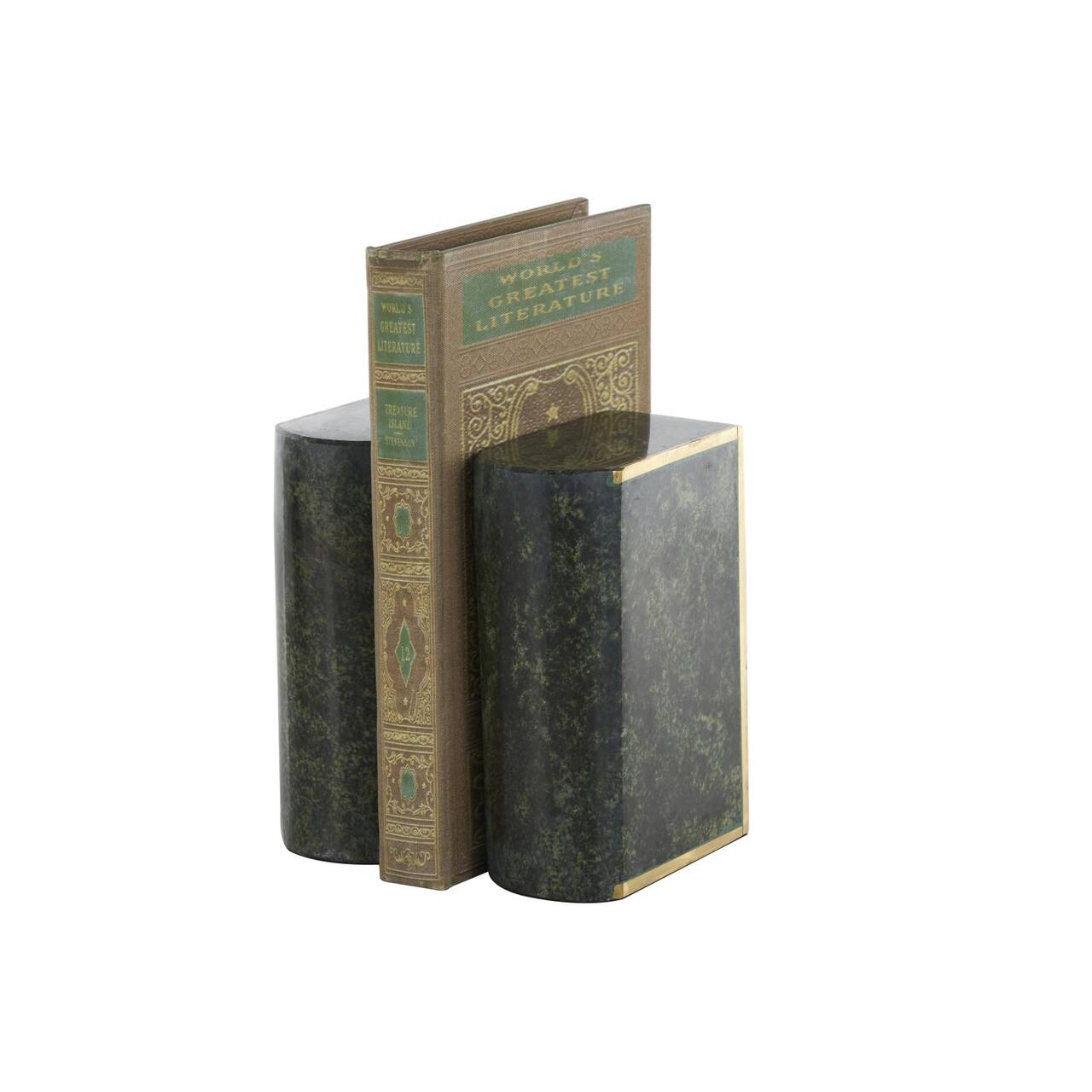 5.75" Green Marble Curved Rectangular Bookend Set